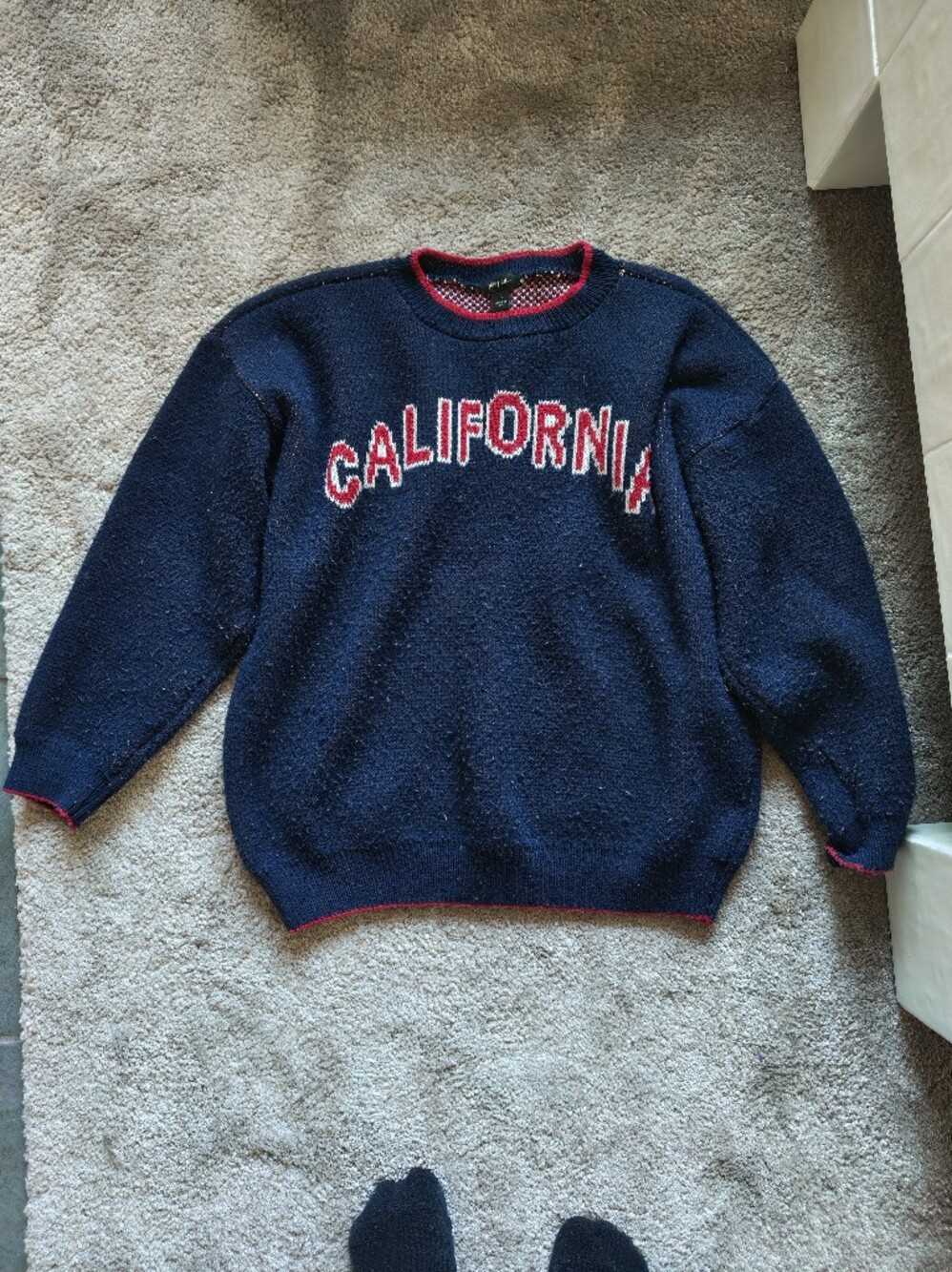 Nasty Gal Navy and Red 'California' Crewneck Sweater